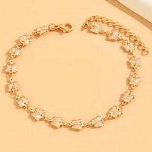 NEW SUMMER Butterfly Elegant Beautiful  Beige Moonstone Gold 14k Ankle Bracelet